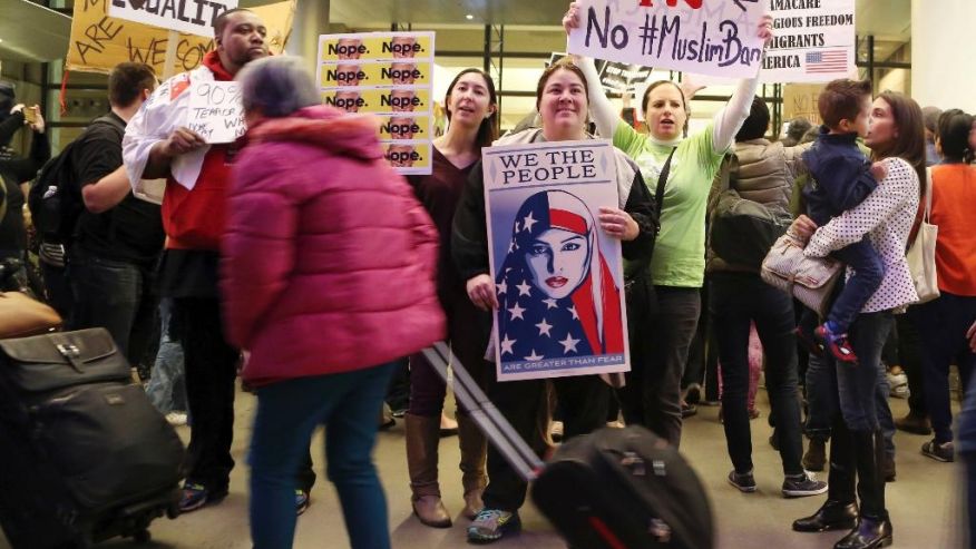 muslim ban, airport protests, Trump, Schumer